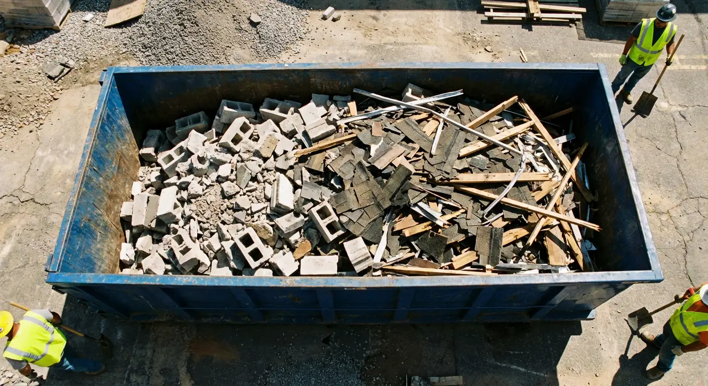 Roll-off dumpster loaded with construction debris in Aurora, CO