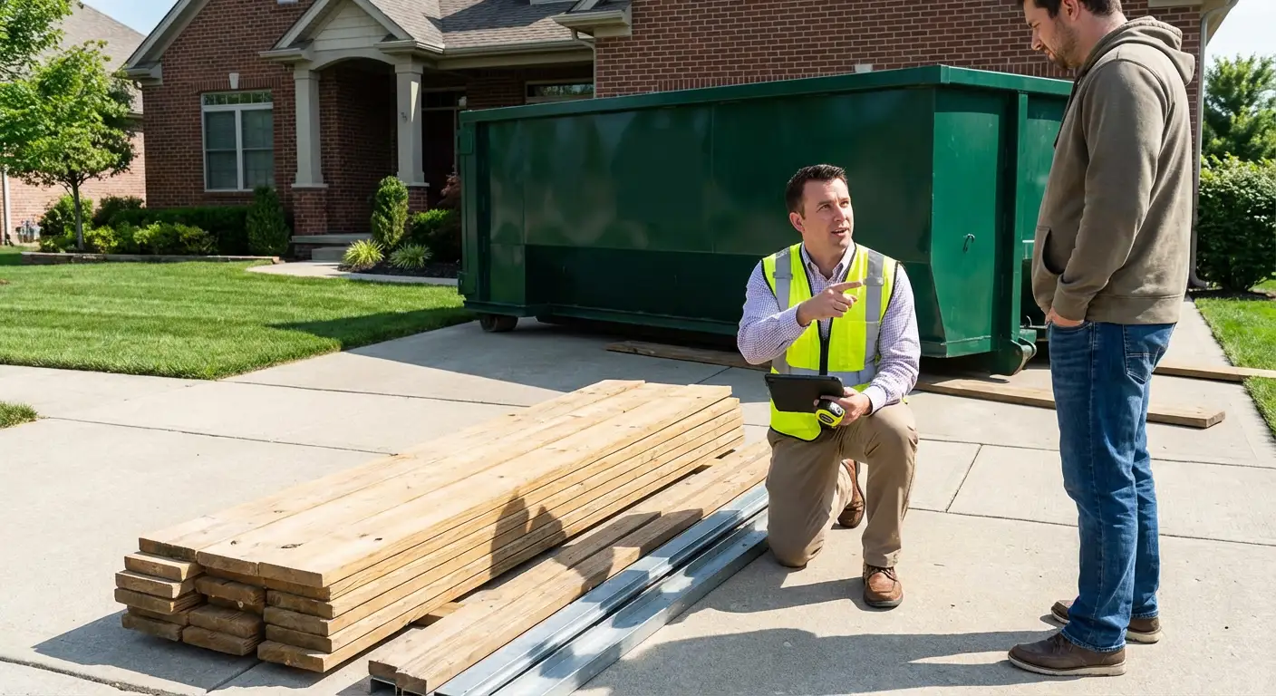 Dumpster rental delivery truck in Aurora
